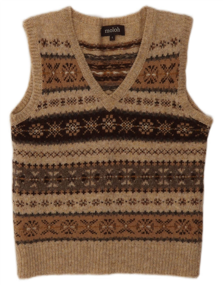 MOLOH Chaleco para mujer Camiseta sin mangas Talla 1 Pequeño Marrón Fair Isle Lana Clásico