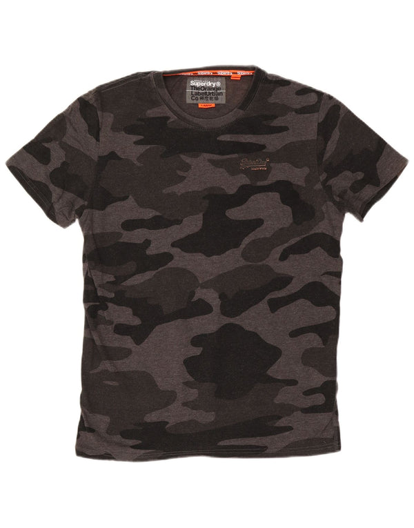 SUPERDRY Hombre Camiseta Top Large Gris Camuflaje Algodón