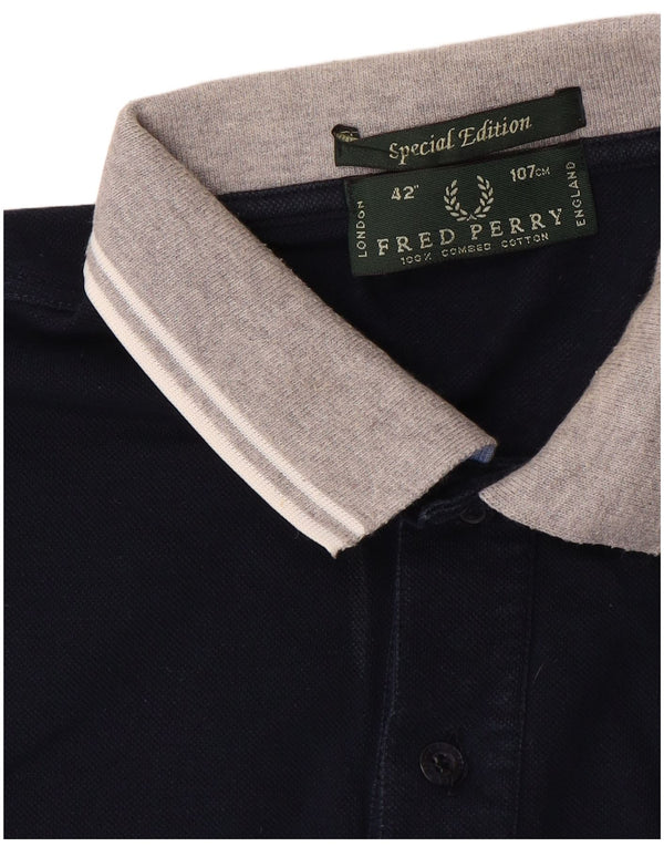 Fred Perry Polo De Hombre De Algodón Color Block Azul Marino Medio
