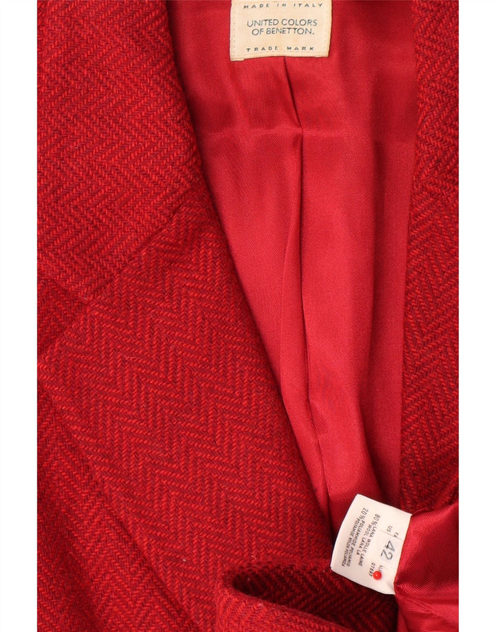 Benetton Chaqueta Americana De 2 Botones IT 42 Mediana De Lana De Espiga Roja
