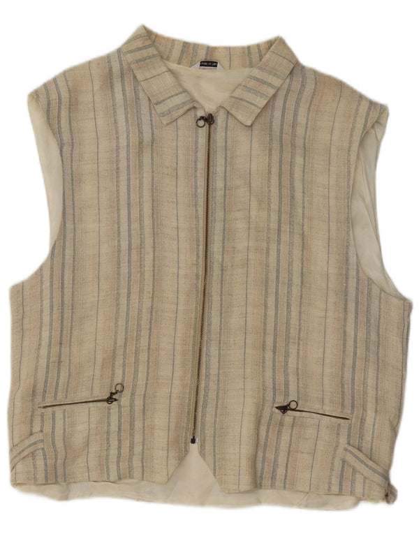 Vintage Hombres Gilet Medio Beige Rayas