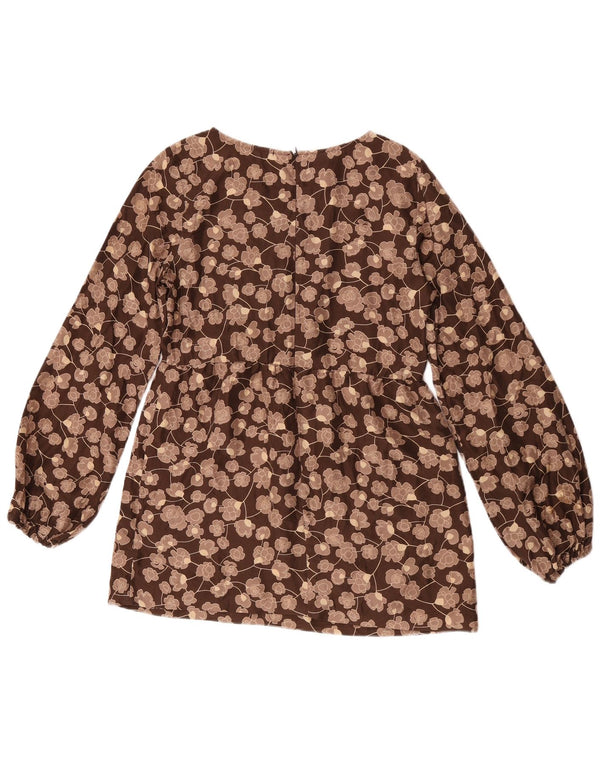 Benetton Blusa De Manga Larga Para Mujer UK 40 Small Seda Floral Marrón