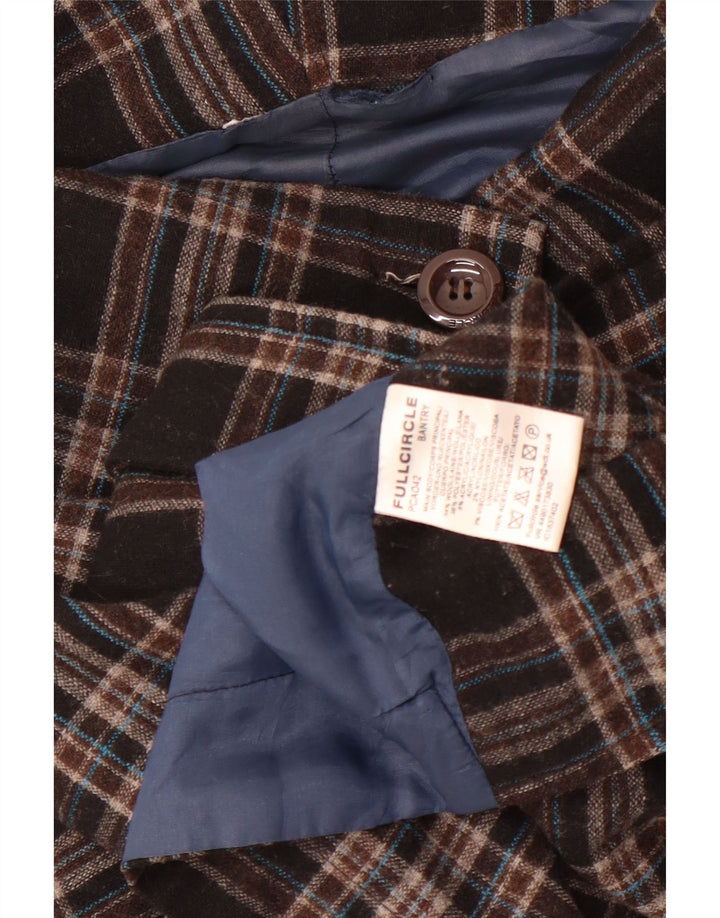 Vintage mujer bomber chaqueta Reino Unido 10 pequeña lana a cuadros marrón