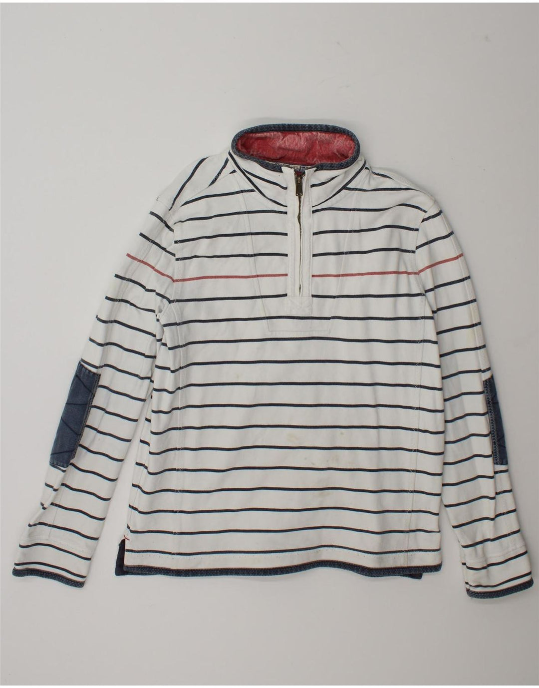 Sudadera con capucha y cuello con cremallera para hombre de Fat Face, jersey grande de algodón a rayas blancas