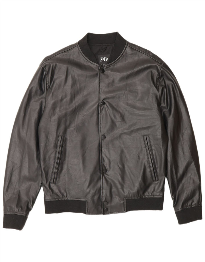 Zara Chaqueta de piel sintética para hombre UK 40 Large Poliéster negro