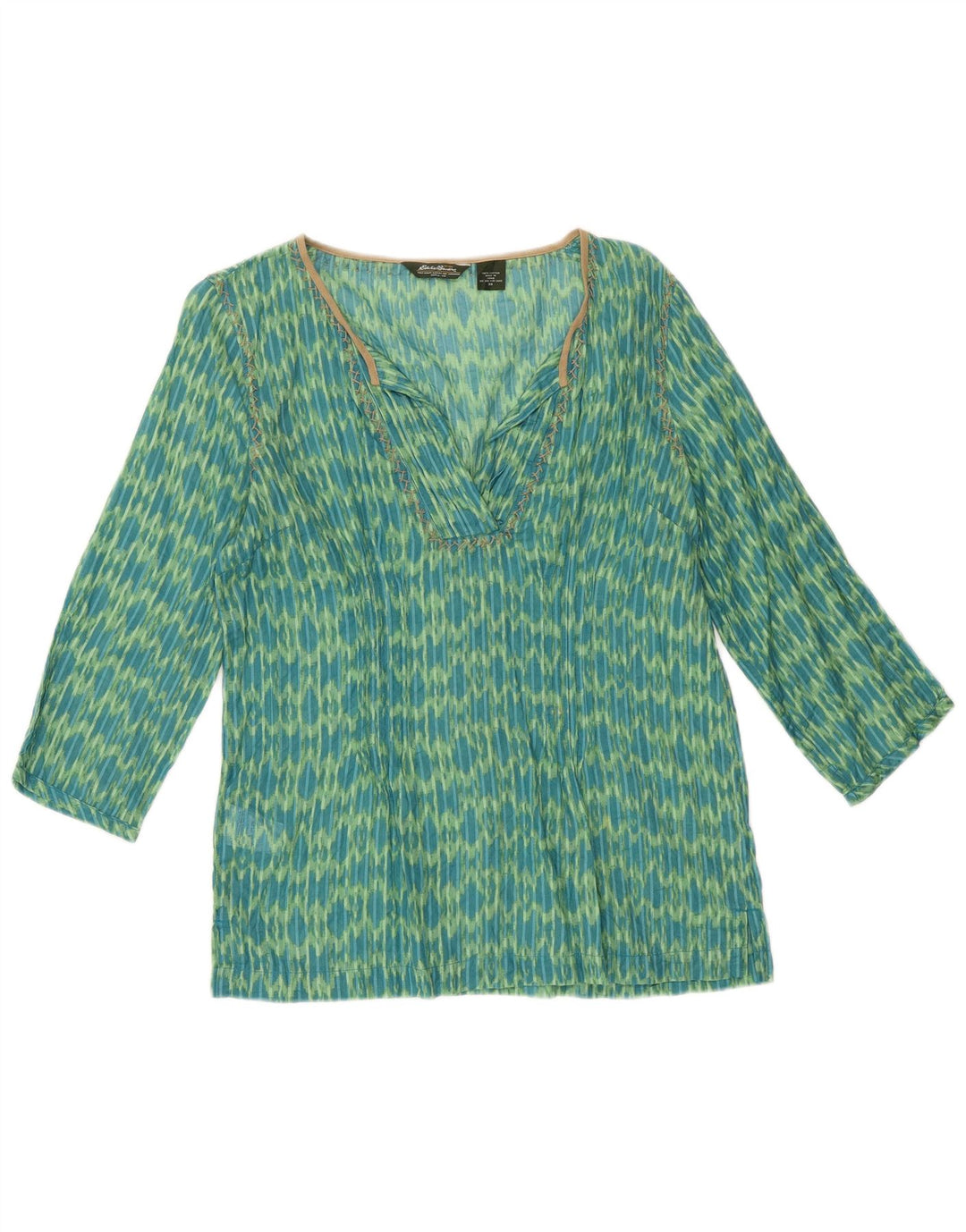 Eddie Bauer Top tipo túnica de manga 3/4 para mujer UK 6 XS Algodón Ikat verde