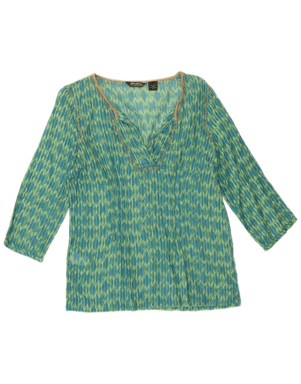 Eddie Bauer Top tipo túnica de manga 3/4 para mujer UK 6 XS Algodón Ikat verde