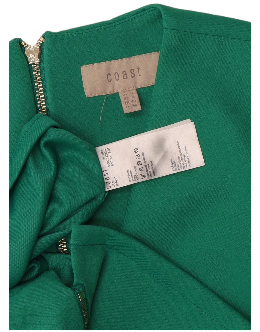 Vestido ajustado sin mangas con cremallera completa para mujer Coast UK 42 Poliéster verde medio