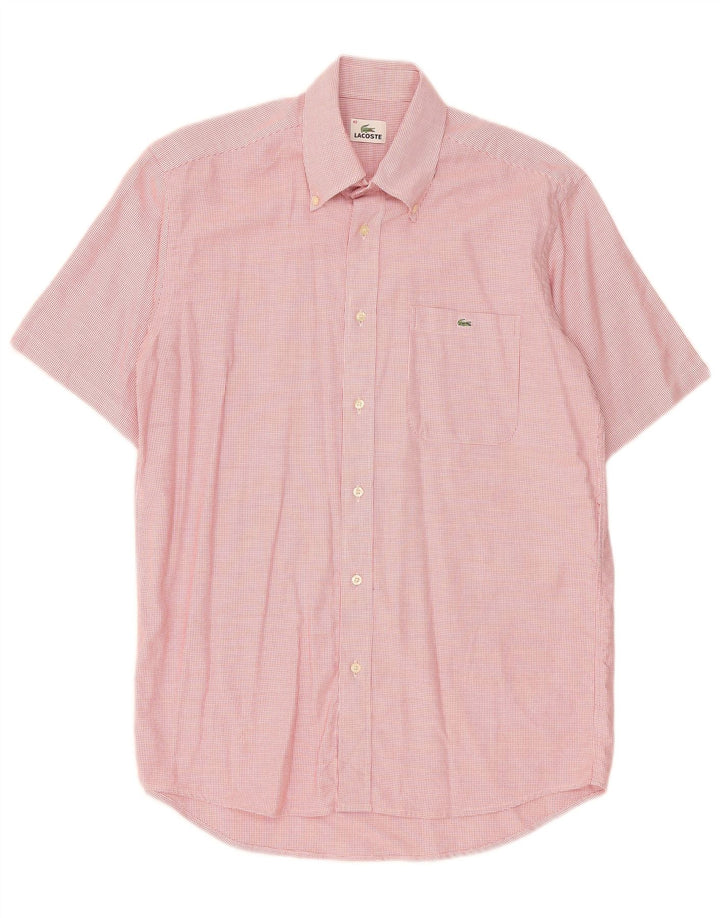 Camisa Lacoste Hombre Manga Corta Talla 40 Mediana Cuadros Rojos Algodón