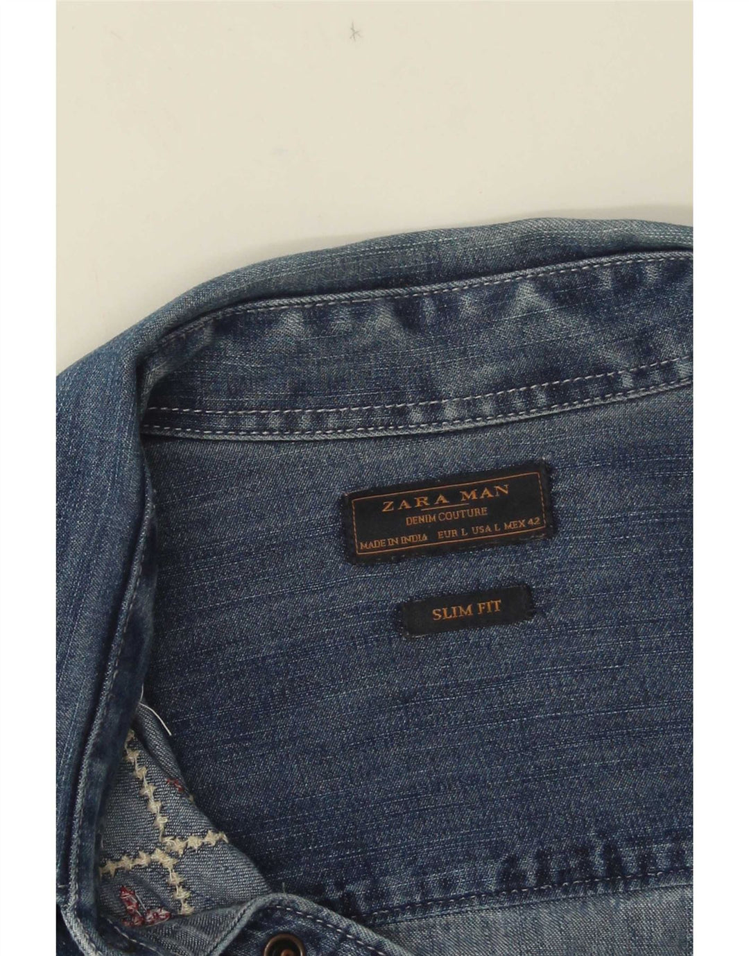 Zara Hombre Camisa Vaquera Slim Fit Grande Azul Geométrico
