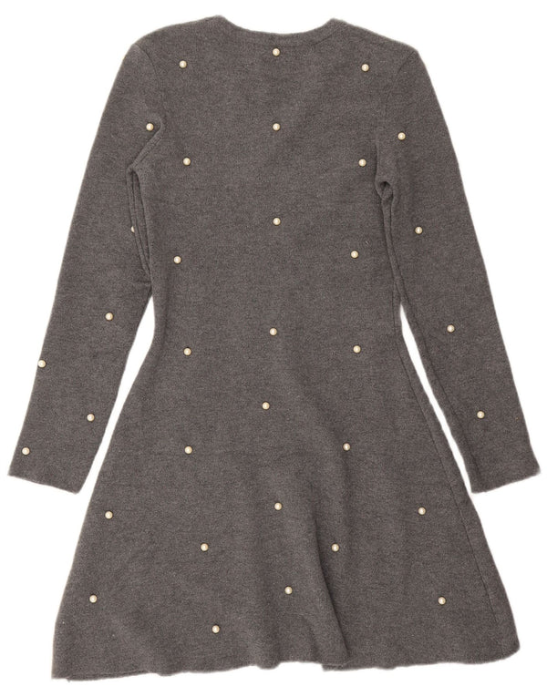 Zara Mujer Vestido Jersey De Manga Larga UK 42 Viscosa Viscosa Gris Medio