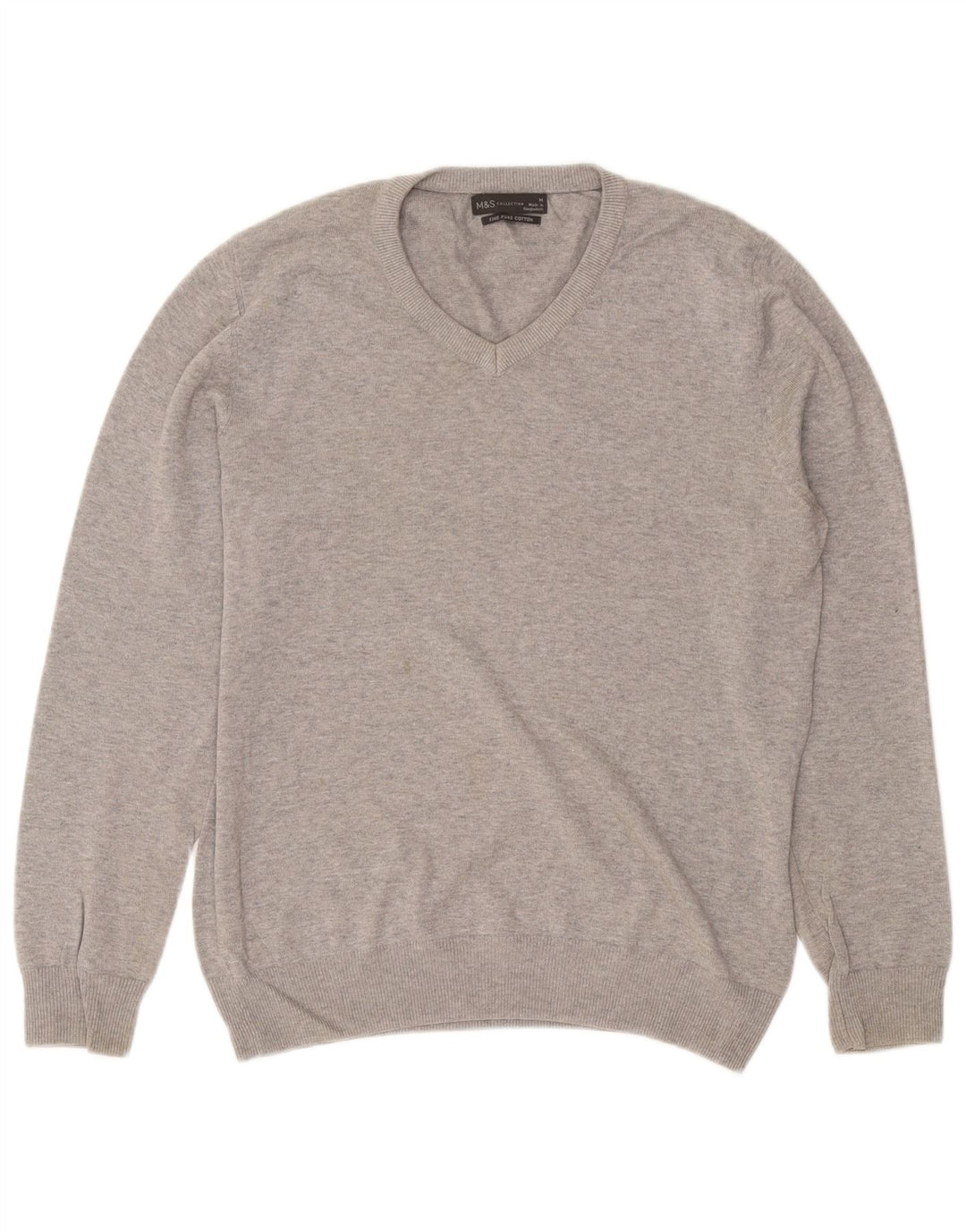 Marks & Spencer Jersey con cuello en V para hombre de algodón moteado gris medio