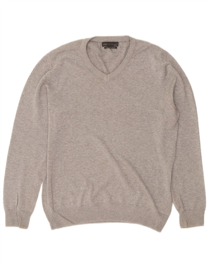Marks & Spencer Jersey con cuello en V para hombre de algodón moteado gris medio