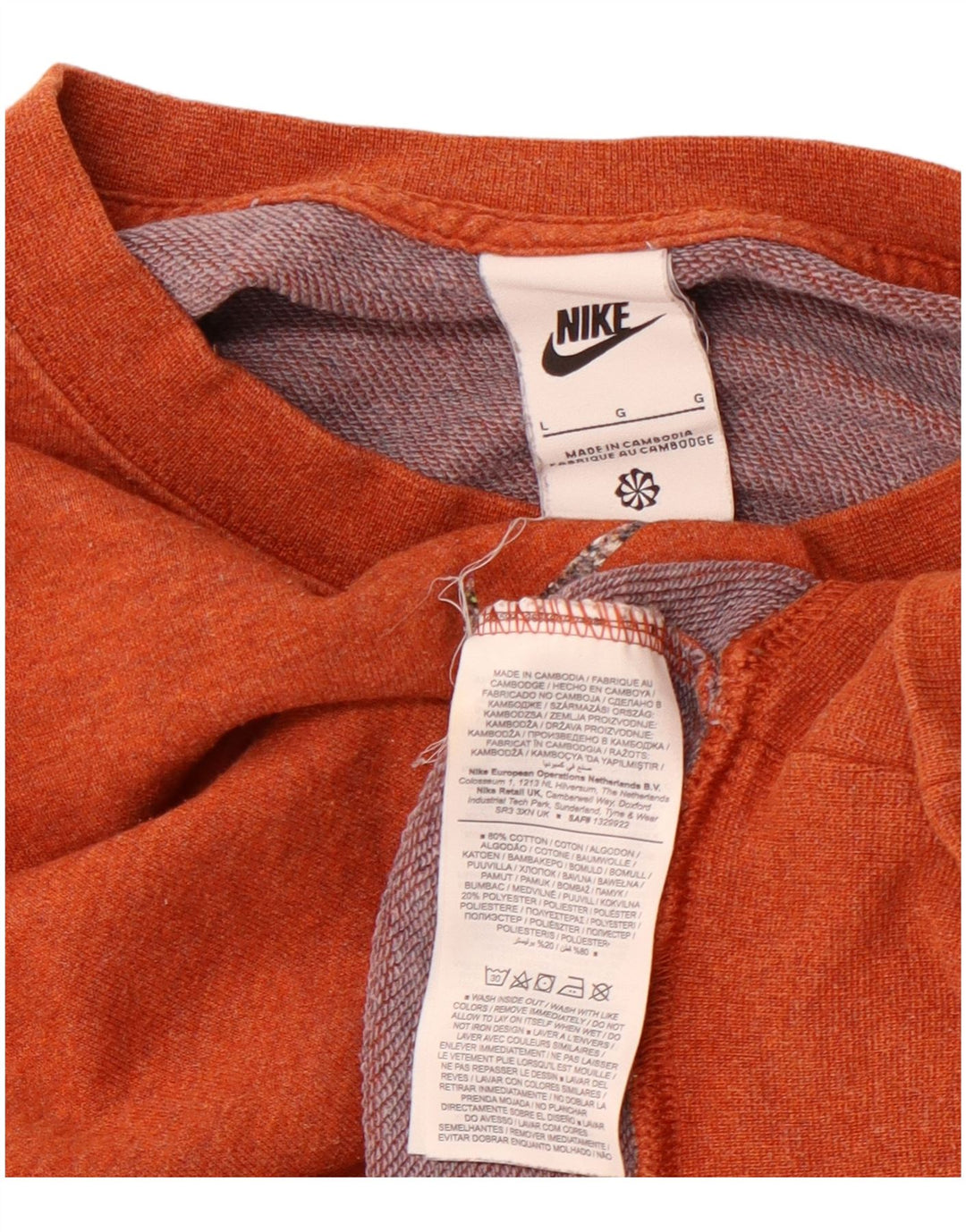 NIKE Mujer Crop Oversize Sudadera Jumper UK 46 Grande Naranja Algodón