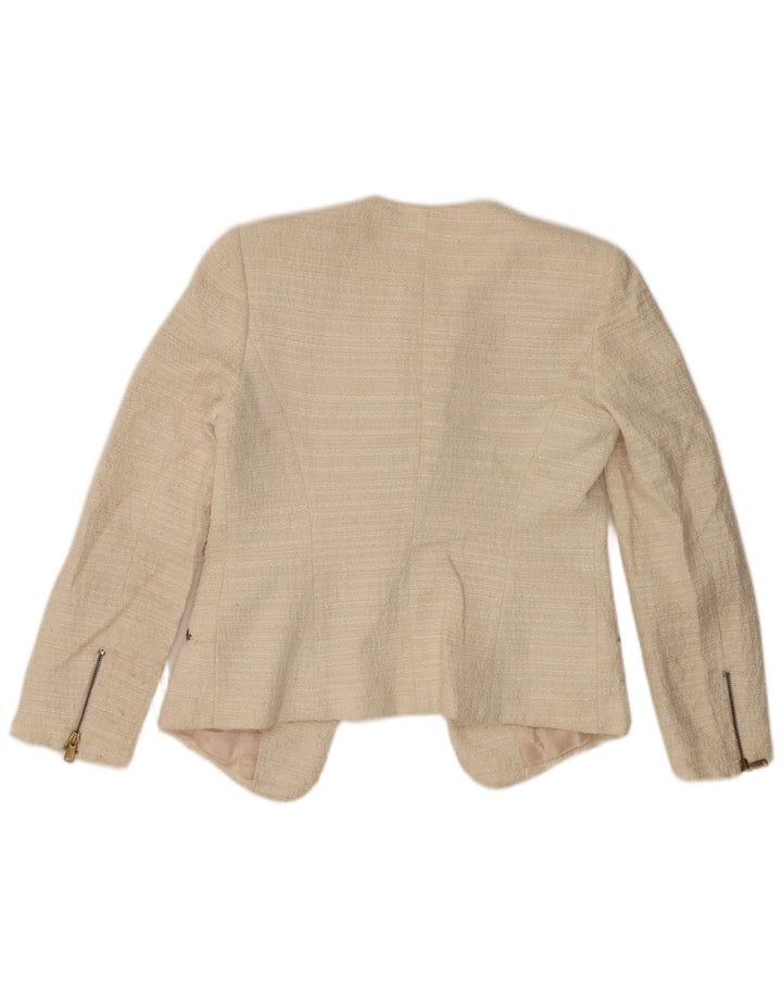 Zara Mujer Chaqueta Americana Abierta UK 10 Small Off White Poliacrílico