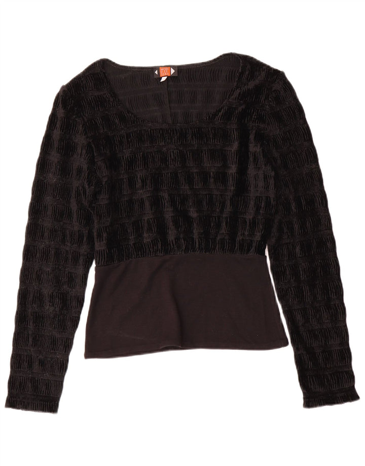Vintage mujer blusa Top Reino Unido 10 pequeño negro