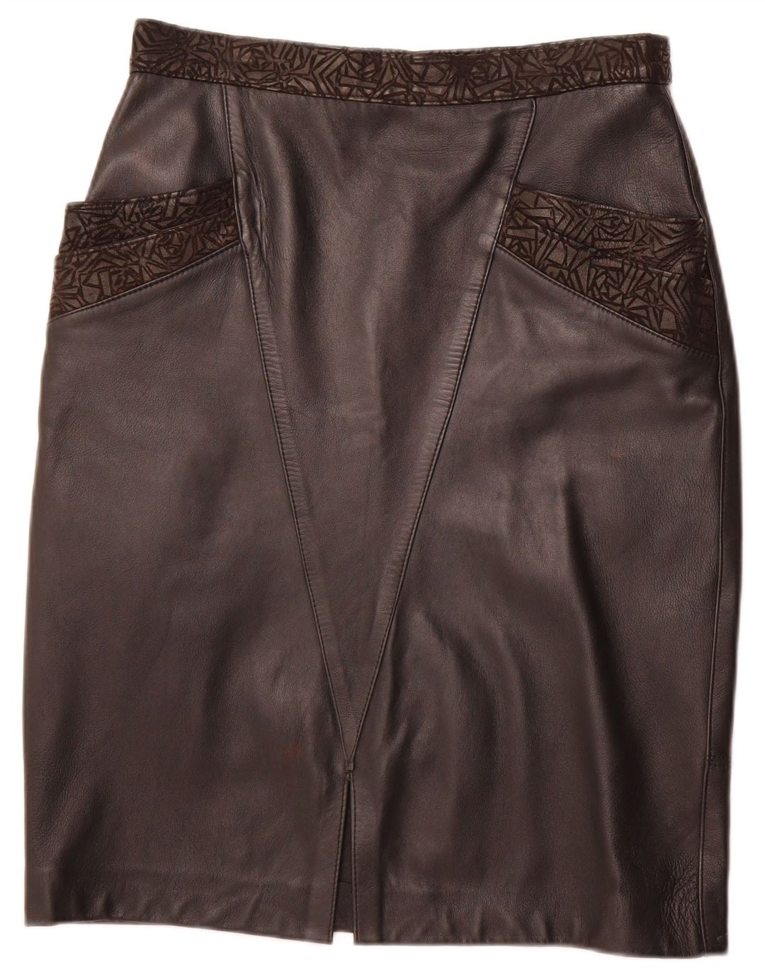 VINTAGE Falda de cuero para mujer W30 Cuero geométrico negro medio