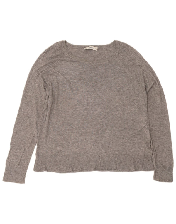Zara Mujer Blusa Top UK 44 Grande Viscosa Gris