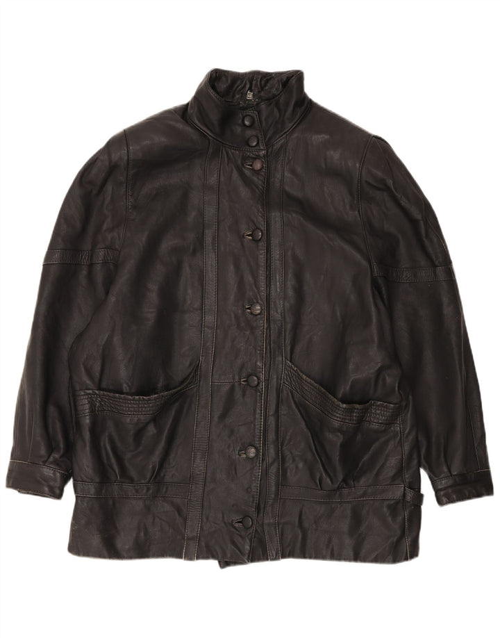 Vintage mujer chaqueta de cuero de gran tamaño EU 46 XL cuero negro