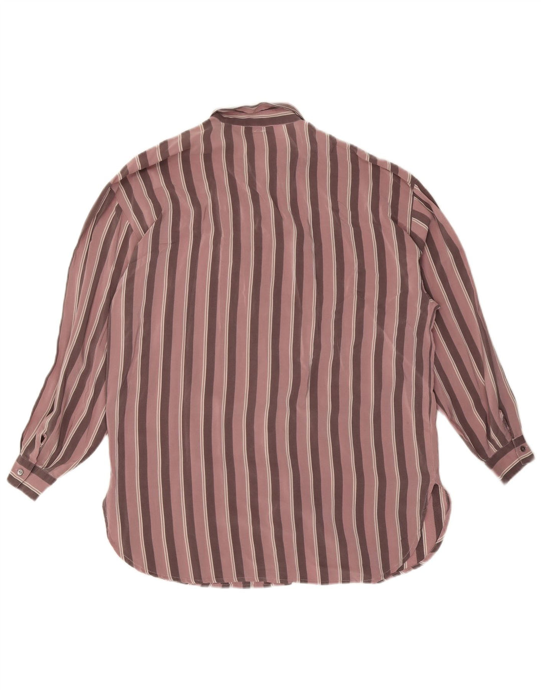 VINTAGE Blusa camisa de mujer Reino Unido 14 Seda de rayas rosa grande