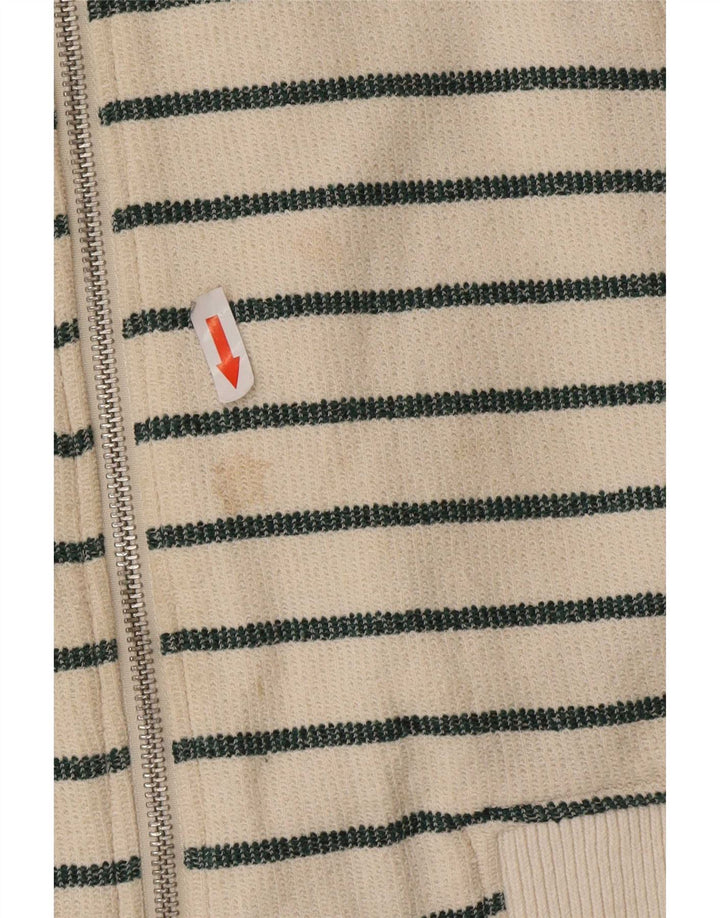 Zara Hombre Cárdigan Sueter Mediano Algodón Rayas Blanco