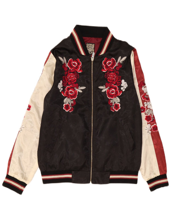 Biba Chaqueta bomber gráfica para mujer UK 8 Small Poliéster floral negro