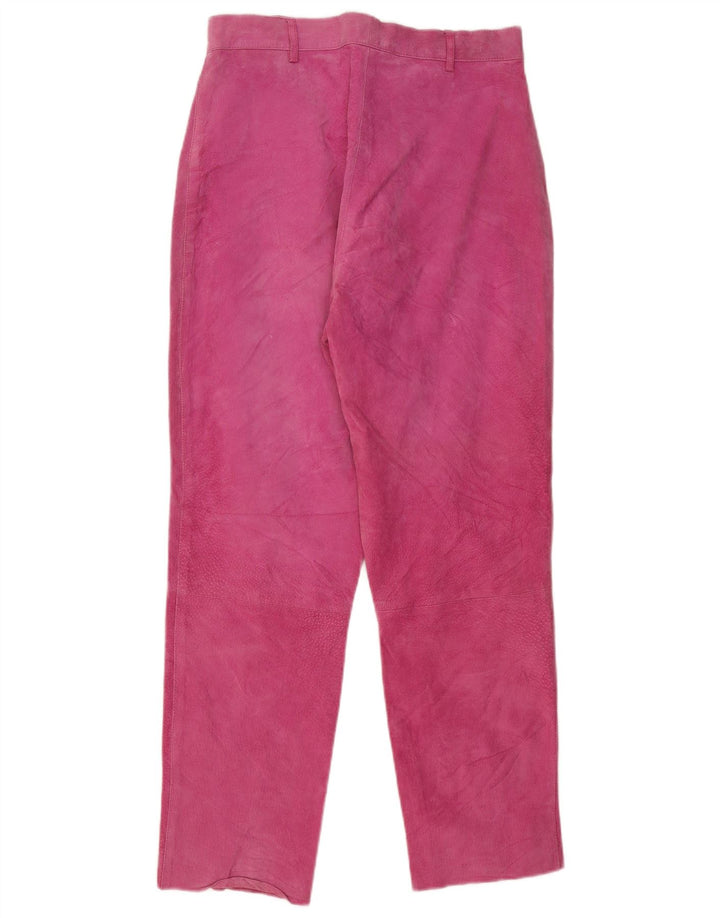 VINTAGE Pantalones de ante rectos para mujer Reino Unido 16 Grande W30 L29 Cuero rosa
