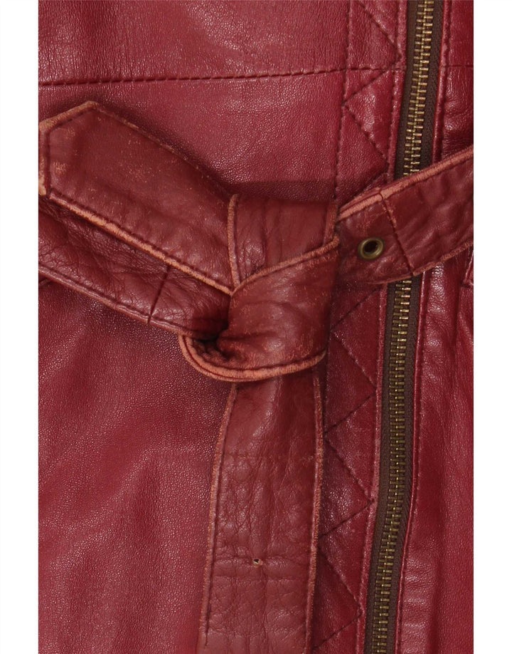 Vintage mujer chaqueta biker de cuero de gran tamaño EU 38 Medio Borgoña