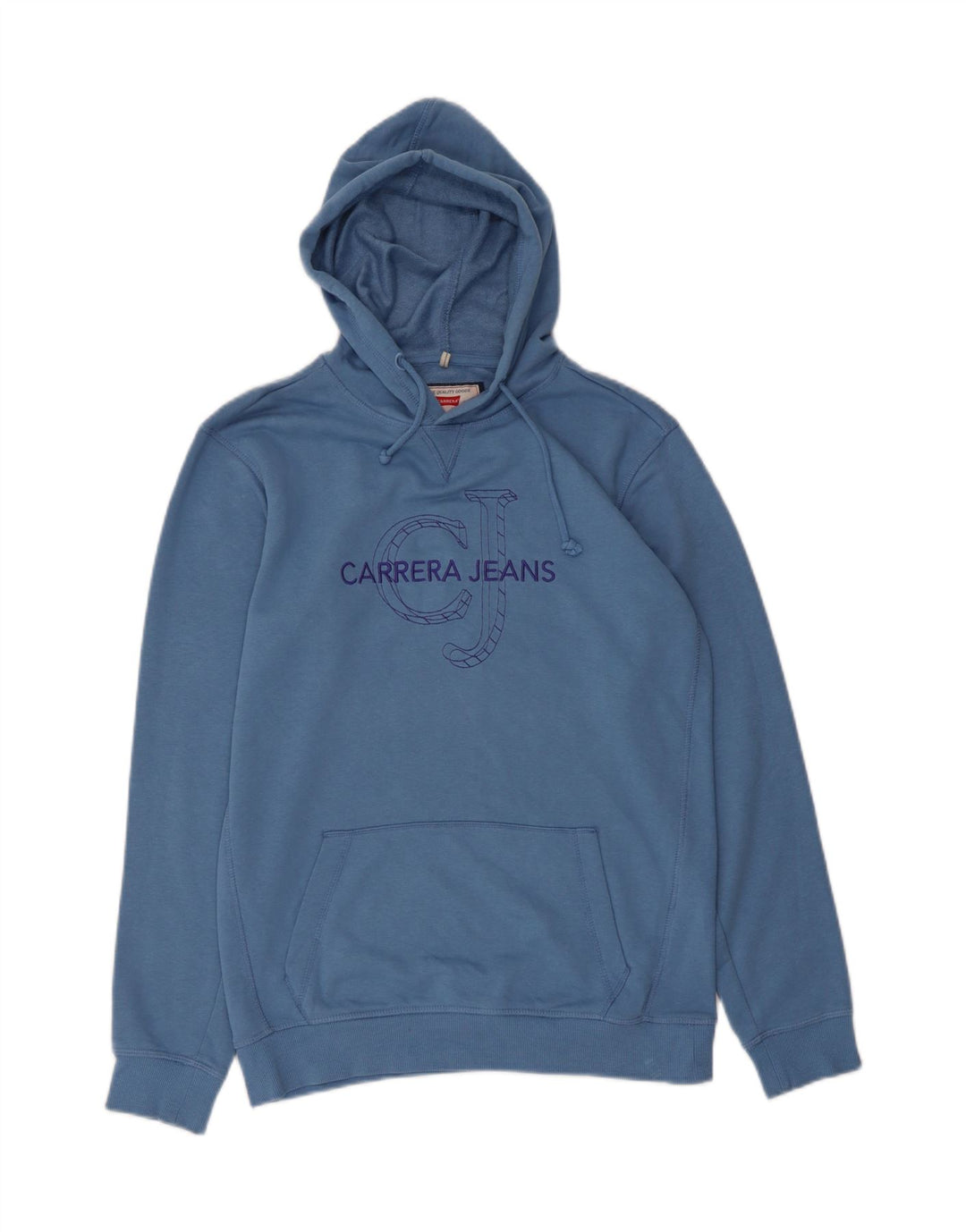 CARRERA Mens Graphic Hoodie Jumper Medium Blue Cotton Vintage Carrera and Second-Hand Carrera from Messina Hembry 
