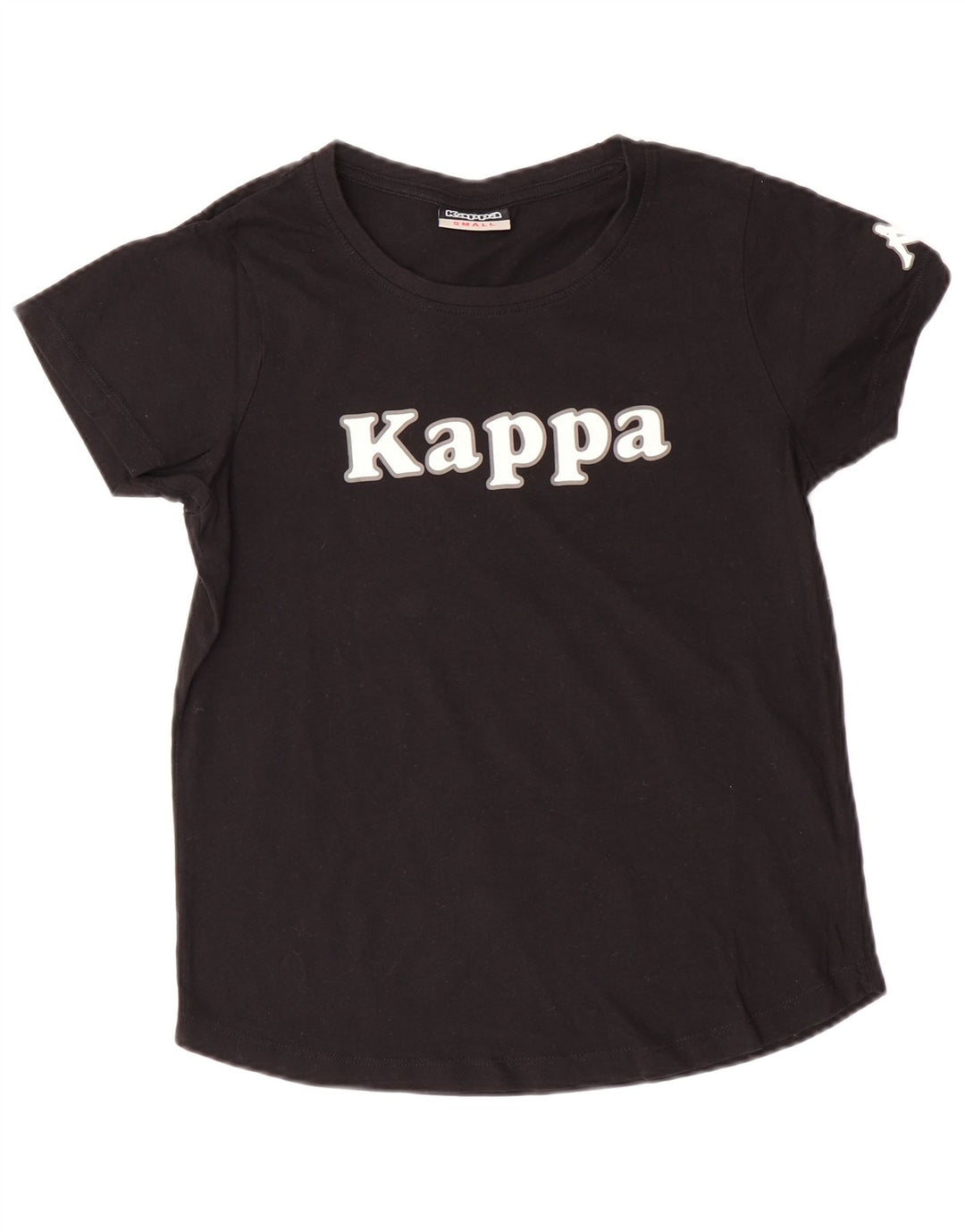 KAPPA Camiseta gráfica para mujer Top UK 10 Small Black Cotton