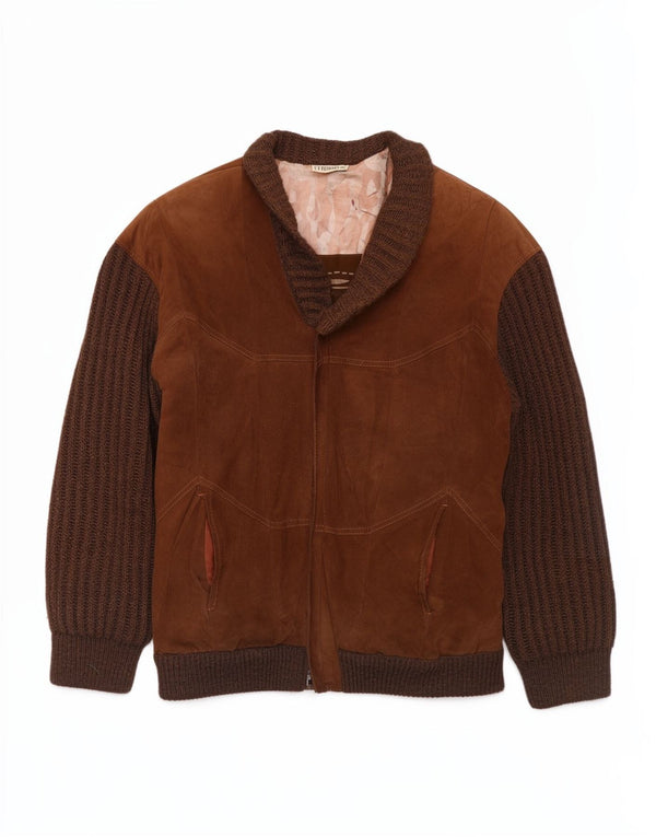 Bizzarro Mens Suede Jacket IT 50 Large Brown Colourblock