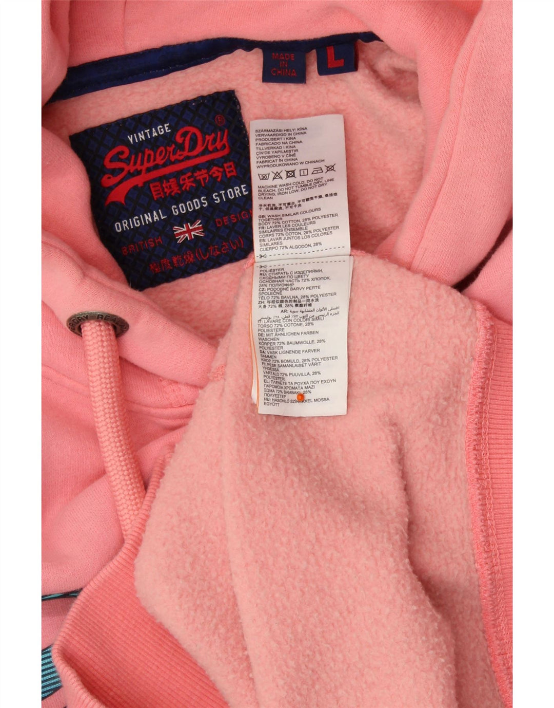 SUPERDRY Jersey con capucha y estampado gráfico de algodón rosa grande para hombre
