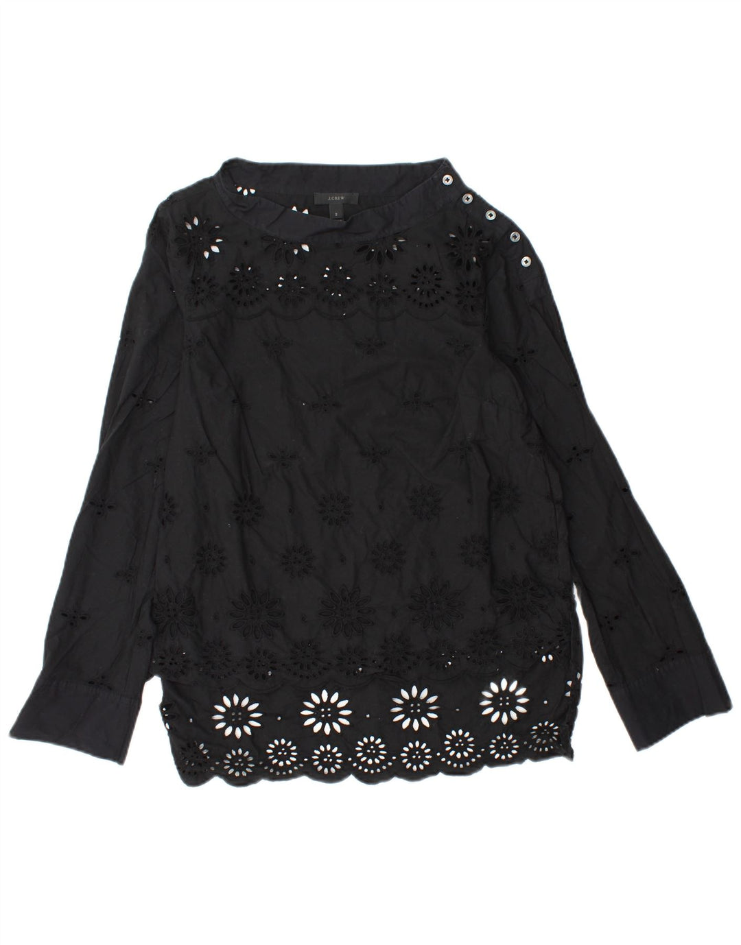 J. CREW Blusa de manga larga para mujer US 2 XS Algodón floral negro