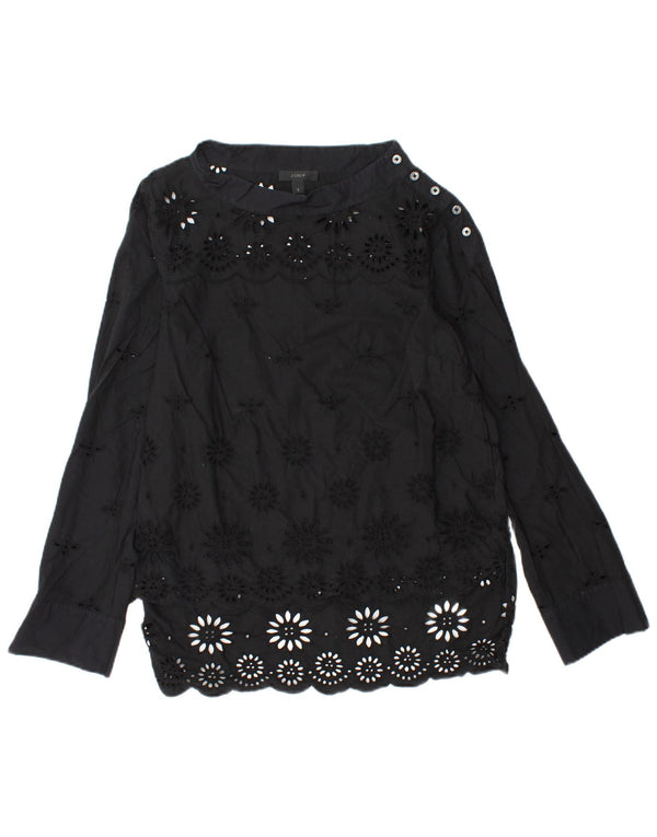 J. CREW Blusa de manga larga para mujer US 2 XS Algodón floral negro