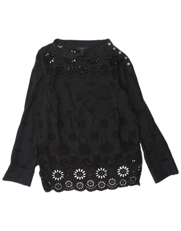 J. CREW Blusa de manga larga para mujer US 2 XS Algodón floral negro