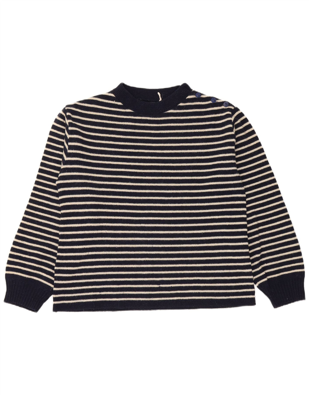 Vintage mujer botón cuello jersey suéter Reino Unido 14 medio azul marino náutico