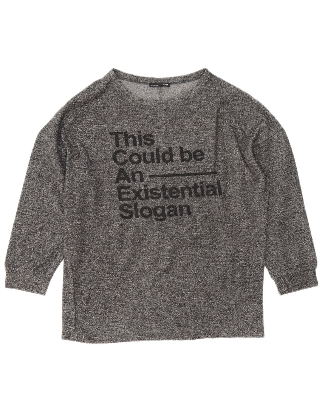 Zara Mujer Top Gráfico Extragrande Manga Larga UK 8 Pequeño Gris Moteado
