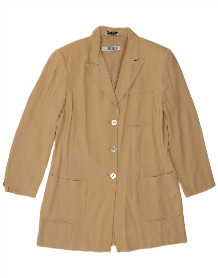 Marella Chaqueta Blazer Larga de 3 Botones para Mujer UK 42 Viscosa Beige Mediana