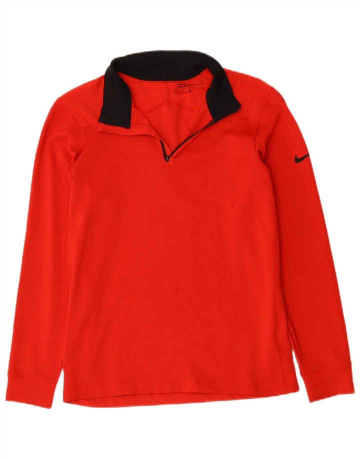 Nike Mens Dri Fit Zip Neck Top Manga Larga Pequeño Poliéster Rojo