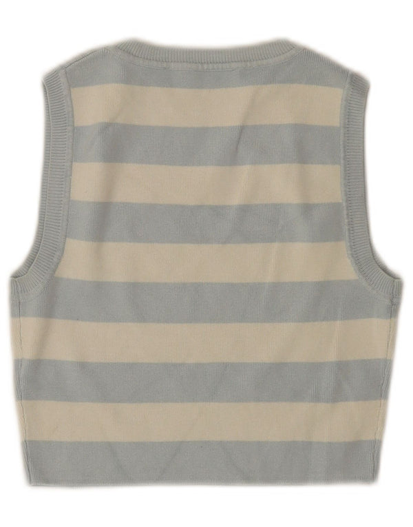 ZARA Mujer Crop Vest Tank Top UK 40 Viscosa Rayas Azul Medio