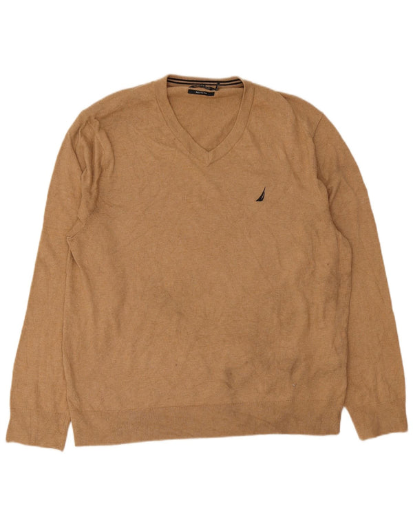 Nautica Jersey con Cuello en V para Hombre XL Algodón Beige