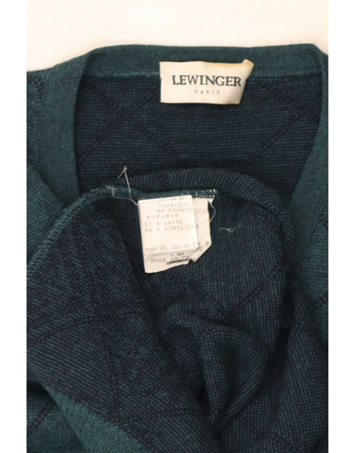 Lewinger Hombre Jersey Con Cuello En V De Lana Geométrica Verde Medio