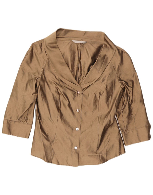 Max Mara Blusa de manga 3/4 para mujer UK 46 Large Seda marrón