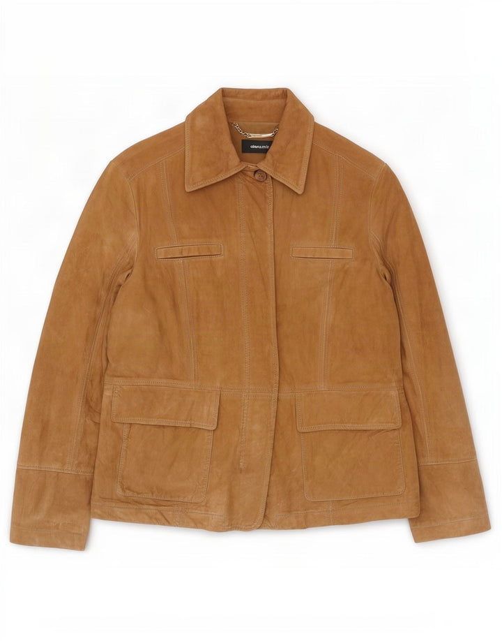 ELANA MIRO Chaqueta de ante para mujer Reino Unido 16 Cuero beige grande