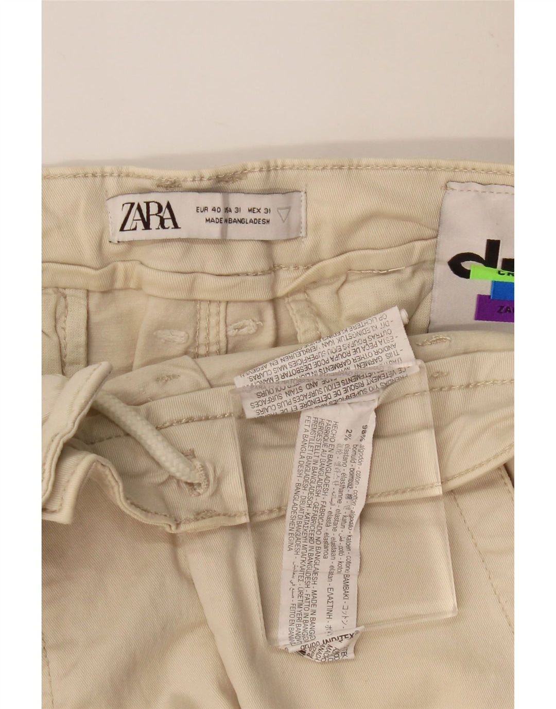ZARA Hombre Pantalón Cargo Recto EU 40 Medium W31 L27 Algodón Beige