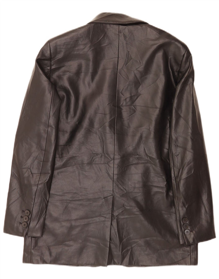 Zara Chaqueta Blazer de Piel Sintética con 2 Botones para Mujer UK 44 Mediana Negra Clásica