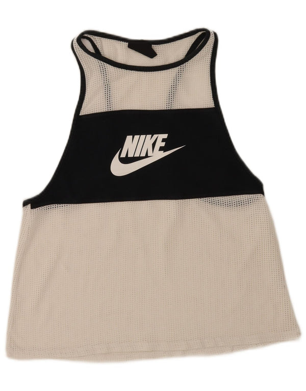Nike Camiseta sin mangas gráfica para mujer UK 44 Medium White Colourblock Sports