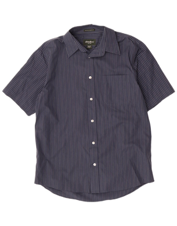 Eddie Bauer Camisa de manga corta para hombre Algodón a rayas azul marino mediano