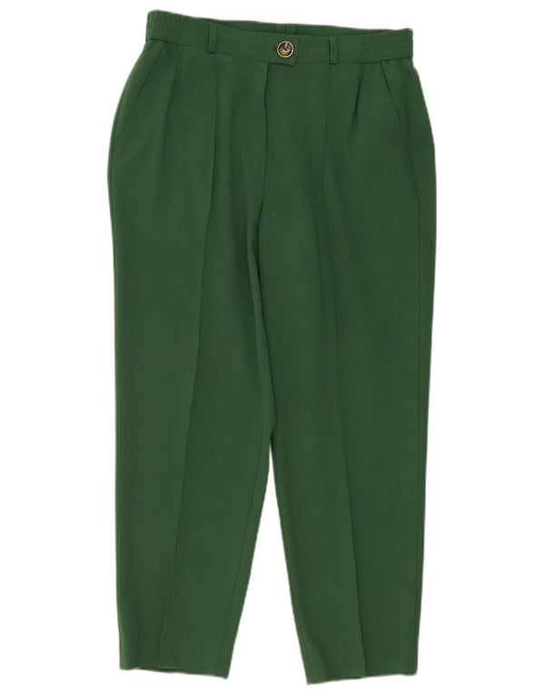 Vintage mujer cintura alta pegado pantalones recortados Reino Unido 14 grande W32 L25 verde