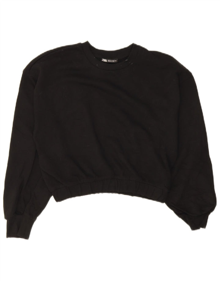Zara Mujer Crop Sudadera Jumper UK 44 Mediano Negro Algodón